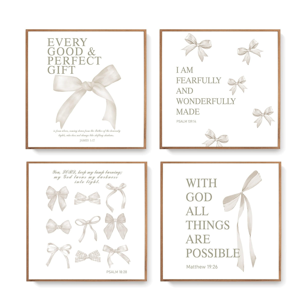 LARTSFRO Coquette Pink Bow Christian Wall Art Decor Posters, Pink Bow Christian Bathroom Room Bedroom Dorm Wall Art Decor Aesthetic for College Teen Girls Gifts,Inspirational Bible Verses Bow Wall Decor, 10x8 Inch Set of 4 Bow Pictures(UNFRAMED)