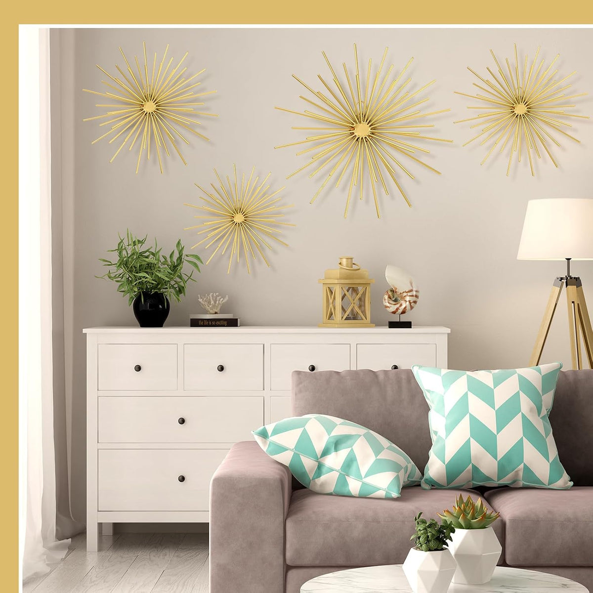 Shimeyao 4 Pcs Gold Starburst Wall Decor, Metal 3D Spike Wall Art Set