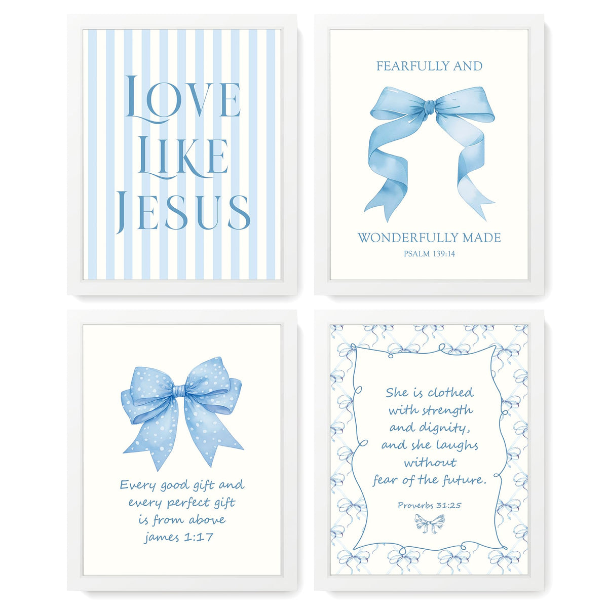 LARTSFRO Coquette Pink Bow Jesus Wall Art Decor Posters, Light Pink Bow Christian Room Bedroom Bathroom Dorm Wall Art Decor Aesthetic for College Teen Girls Gifts, Inspirational Bible Verses Bow Wall Decor, 10x8 Inch Set of 4 Bow Pictures (UNFRAMED)