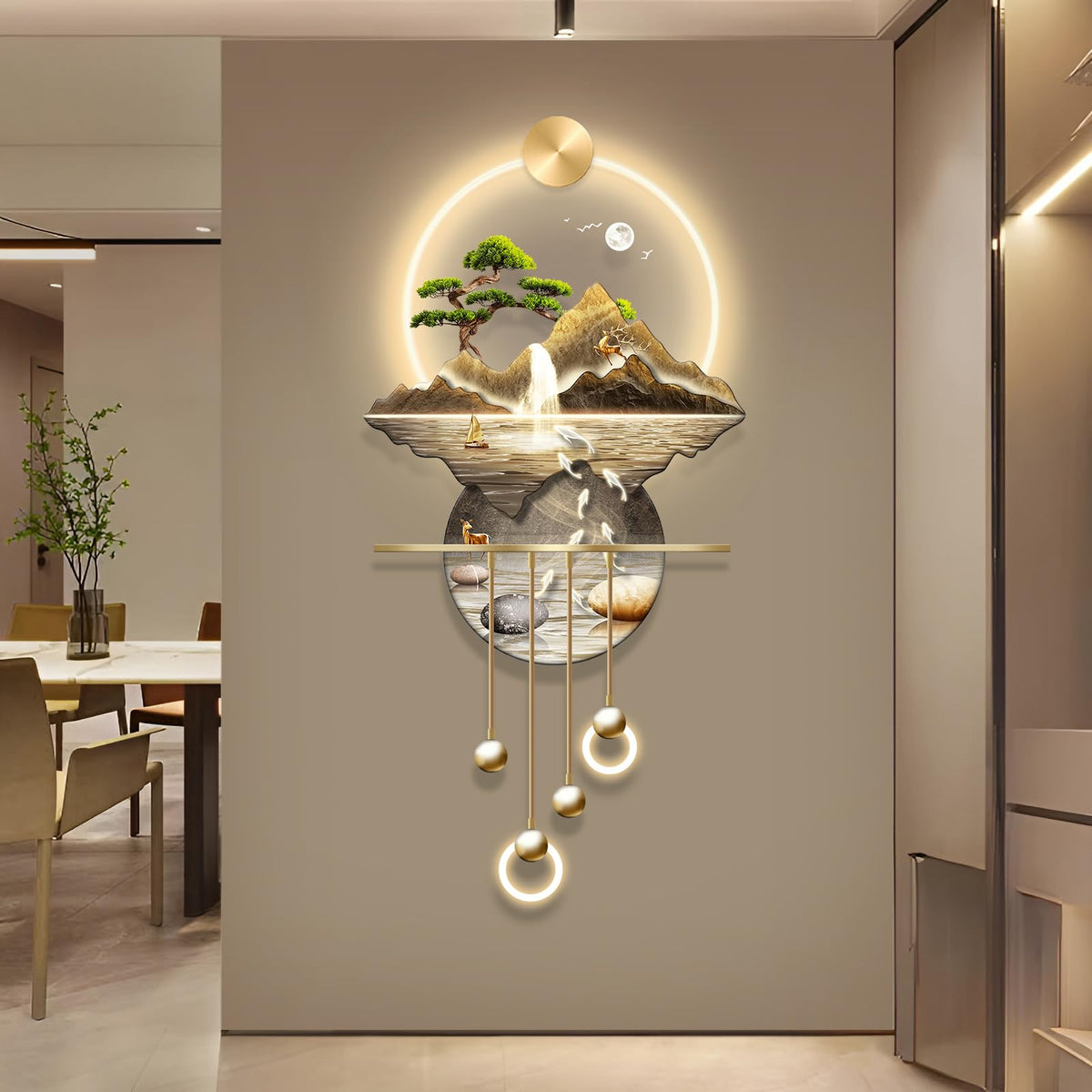 LED Light Art Wall Decor, Modern Home Decor Wall Sculpture with Lights, Walls Art Decorations Lamp, Walls Arts Decors Sculptures Large, Plug-in Power Supply, Gold C, 23x53IN