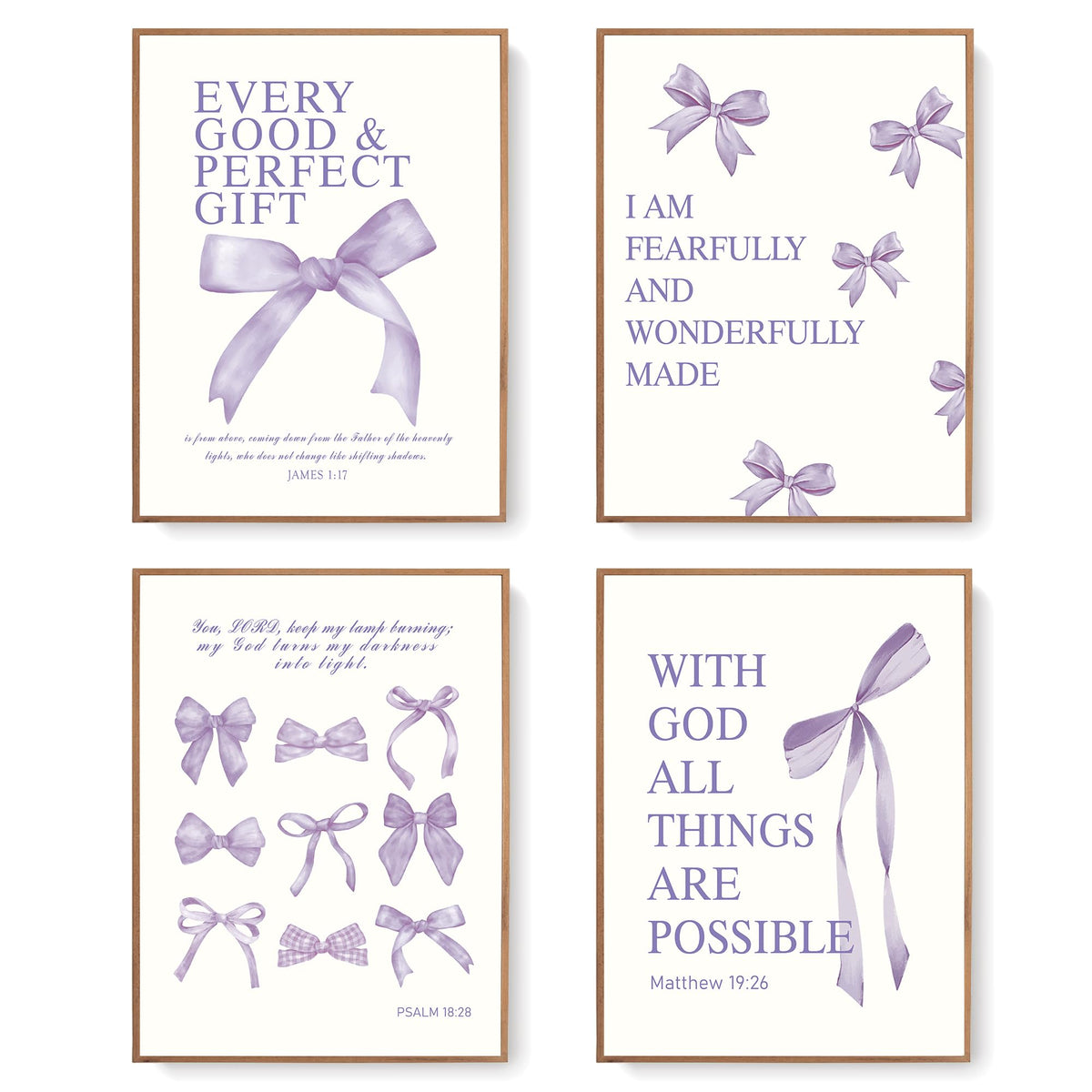 LARTSFRO Coquette Pink Bow Christian Wall Art Decor Posters, Pink Bow Christian Bathroom Room Bedroom Dorm Wall Art Decor Aesthetic for College Teen Girls Gifts,Inspirational Bible Verses Bow Wall Decor, 10x8 Inch Set of 4 Bow Pictures(UNFRAMED)