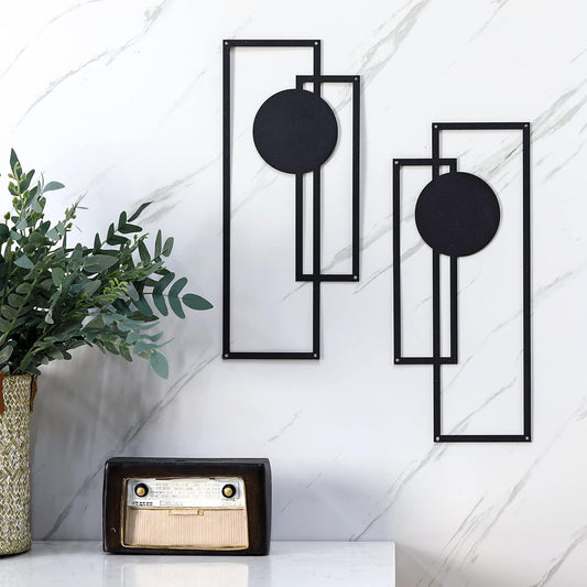 Peryiter 2 Pcs Minimalist Metal Abstract Wall Art Black Living Room Decor