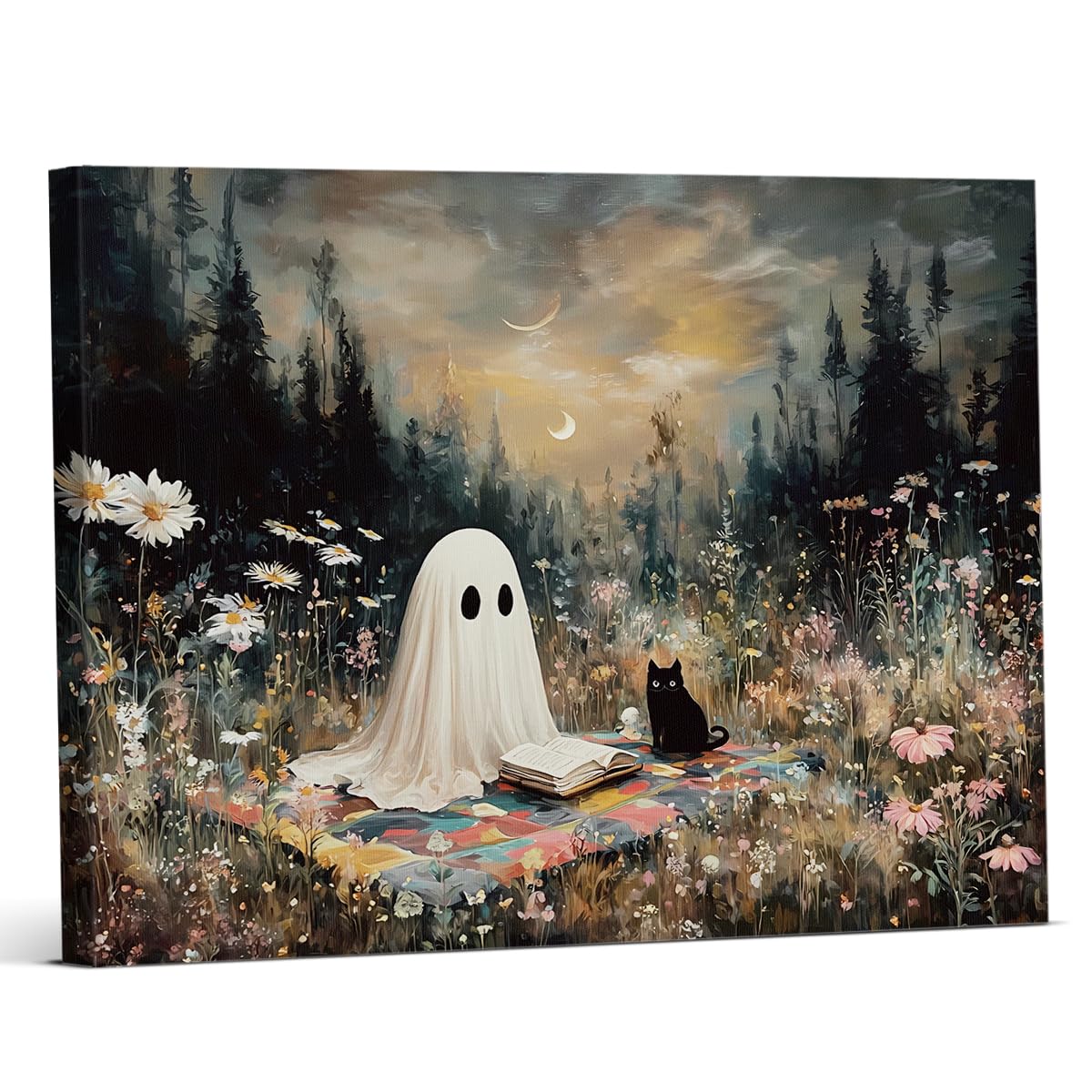 Funny Ghost Cat Halloween Bathroom Wall Art Ghost Are Canvas Print Framed