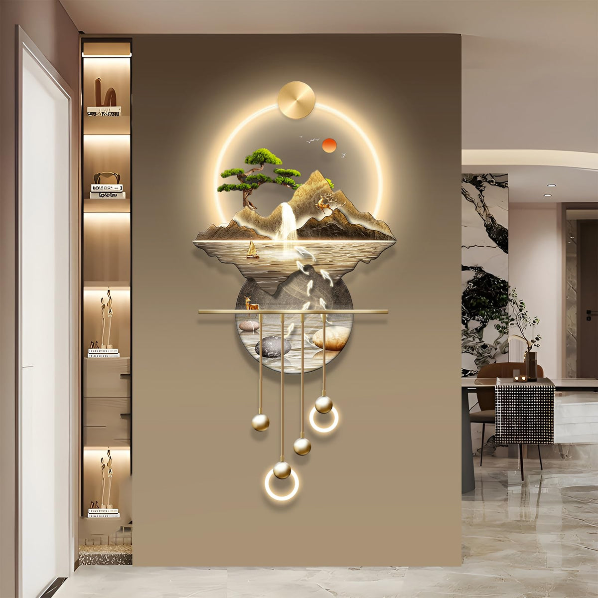 LED Light Art Wall Decor, Modern Home Decor Wall Sculpture with Lights, Walls Art Decorations Lamp, Walls Arts Decors Sculptures Large, Plug-in Power Supply, Gold C, 23x53IN