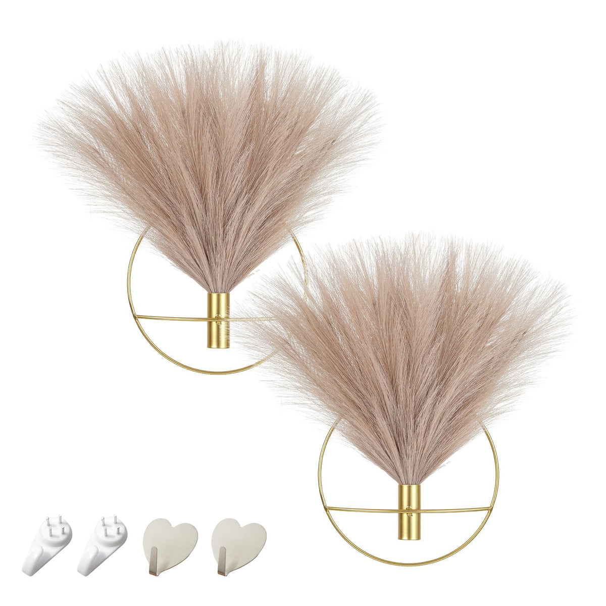 Pretty Jolly Boho Wall Decor, Wall-Mounted Metal Art, Hanging Artificial Pampas Display, Living Room, Bedroom, Bathroom, Diningroom, Fake Faux Plant 2 Pack Black Brown