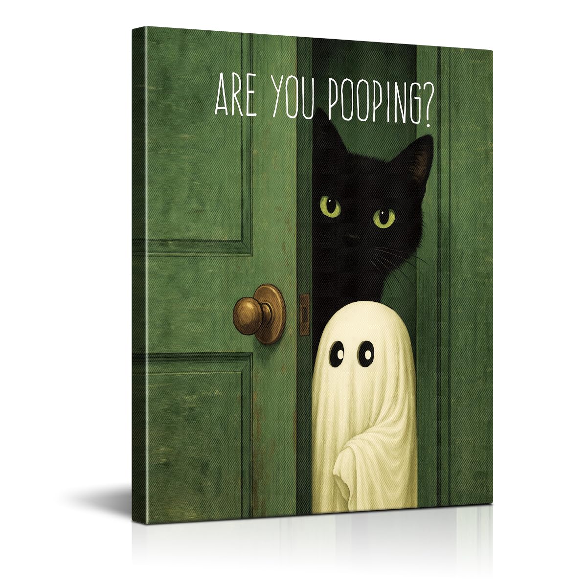Funny Ghost Cat Halloween Bathroom Wall Art Ghost Are Canvas Print Framed
