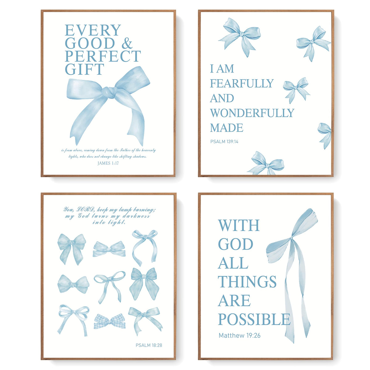 LARTSFRO Coquette Pink Bow Christian Wall Art Decor Posters, Pink Bow Christian Bathroom Room Bedroom Dorm Wall Art Decor Aesthetic for College Teen Girls Gifts,Inspirational Bible Verses Bow Wall Decor, 10x8 Inch Set of 4 Bow Pictures(UNFRAMED)