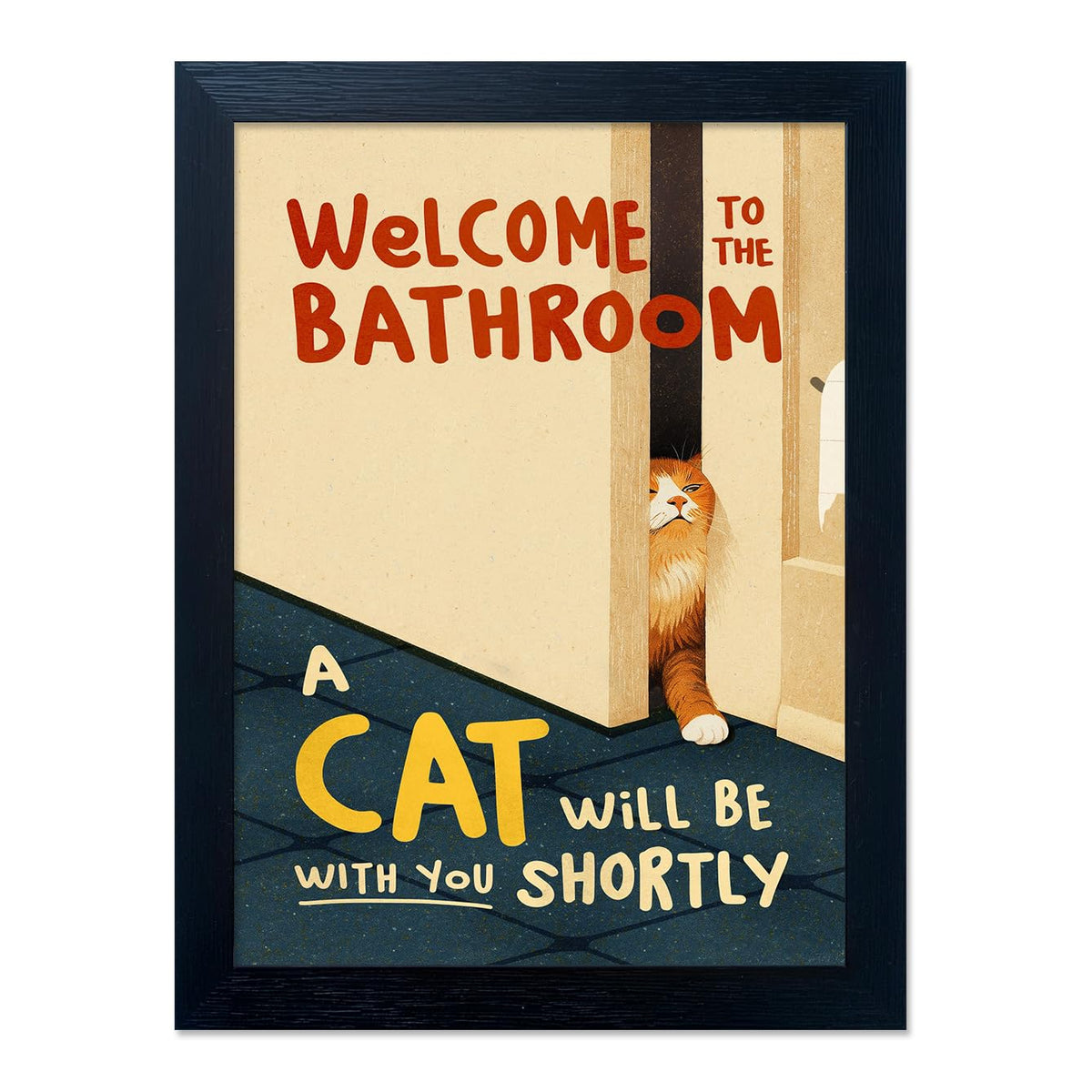 Framed Black and White Bathroom Wall Decor Welcome to the Bathroom Wall Art A cat Will be With You Shortly Funny Cat Lover Canvas Print Poster Modern Home Decor
