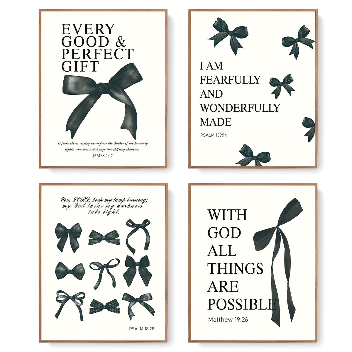 LARTSFRO Coquette Pink Bow Christian Wall Art Decor Posters, Pink Bow Christian Bathroom Room Bedroom Dorm Wall Art Decor Aesthetic for College Teen Girls Gifts,Inspirational Bible Verses Bow Wall Decor, 10x8 Inch Set of 4 Bow Pictures(UNFRAMED)