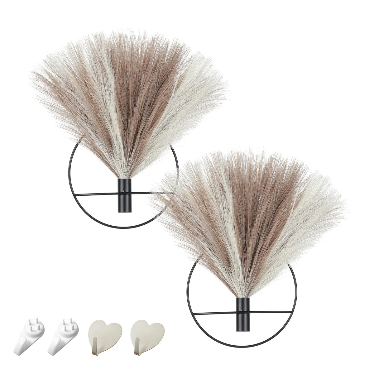 Pretty Jolly Boho Wall Decor, Wall-Mounted Metal Art, Hanging Artificial Pampas Display, Living Room, Bedroom, Bathroom, Diningroom, Fake Faux Plant 2 Pack Black Brown