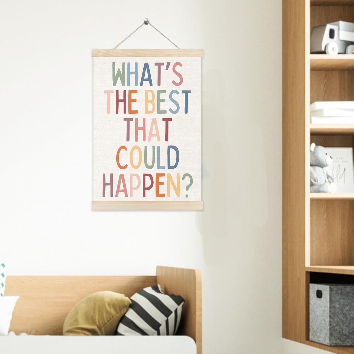 Welshower Boho Motivational Positive Poster Hanger Frame, What's the Best That Could Happen Positive Affirmations Wall Art Prints Decor for Living Room Bedroom Home Office Framed, 12x16 Inch