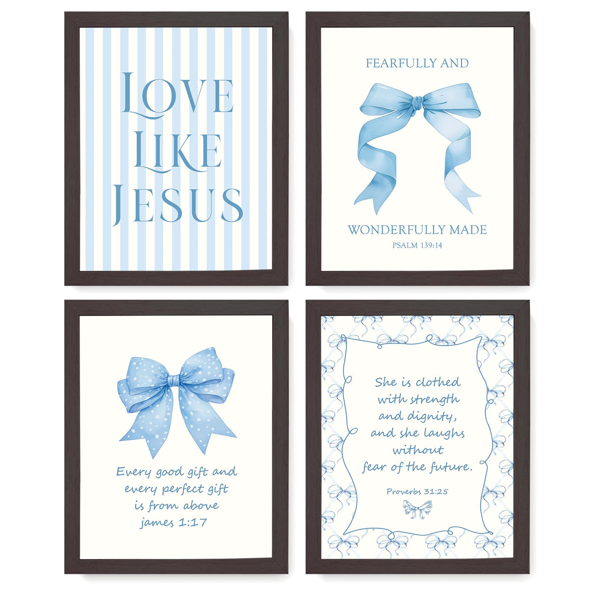 LARTSFRO Coquette Pink Bow Jesus Wall Art Decor Posters, Light Pink Bow Christian Room Bedroom Bathroom Dorm Wall Art Decor Aesthetic for College Teen Girls Gifts, Inspirational Bible Verses Bow Wall Decor, 10x8 Inch Set of 4 Bow Pictures (UNFRAMED)
