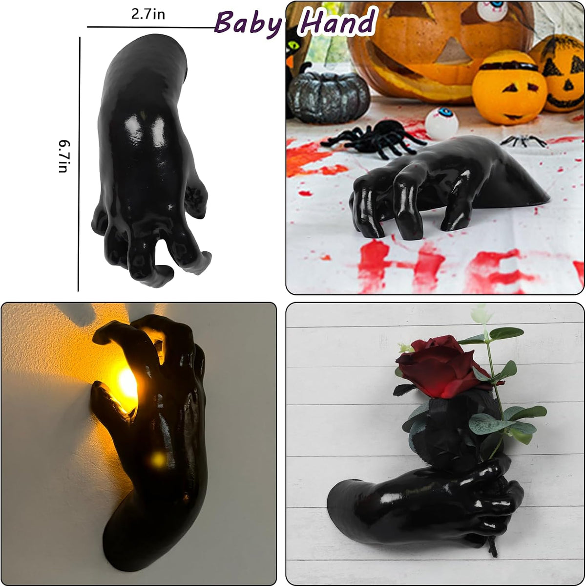 Halloween Decorations Indoor Outdoor 3 Pack Wall Mount Creepy Hands&Candles