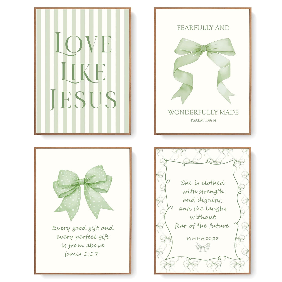 LARTSFRO Coquette Pink Bow Jesus Wall Art Decor Posters, Light Pink Bow Christian Room Bedroom Bathroom Dorm Wall Art Decor Aesthetic for College Teen Girls Gifts, Inspirational Bible Verses Bow Wall Decor, 10x8 Inch Set of 4 Bow Pictures (UNFRAMED)