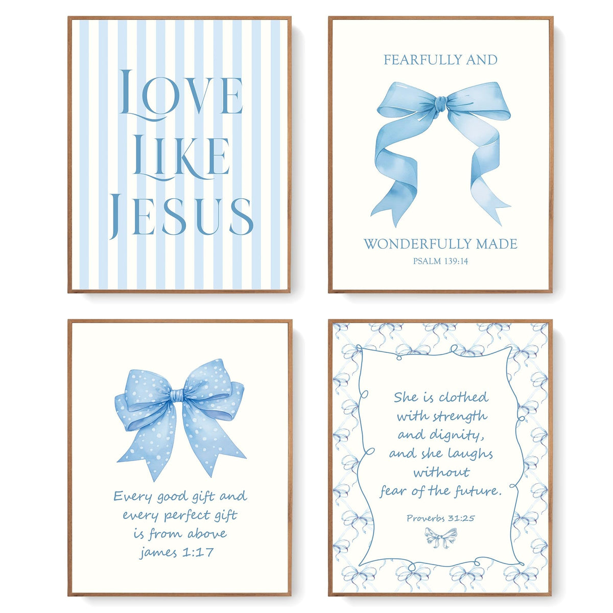 LARTSFRO Coquette Pink Bow Jesus Wall Art Decor Posters, Light Pink Bow Christian Room Bedroom Bathroom Dorm Wall Art Decor Aesthetic for College Teen Girls Gifts, Inspirational Bible Verses Bow Wall Decor, 10x8 Inch Set of 4 Bow Pictures (UNFRAMED)