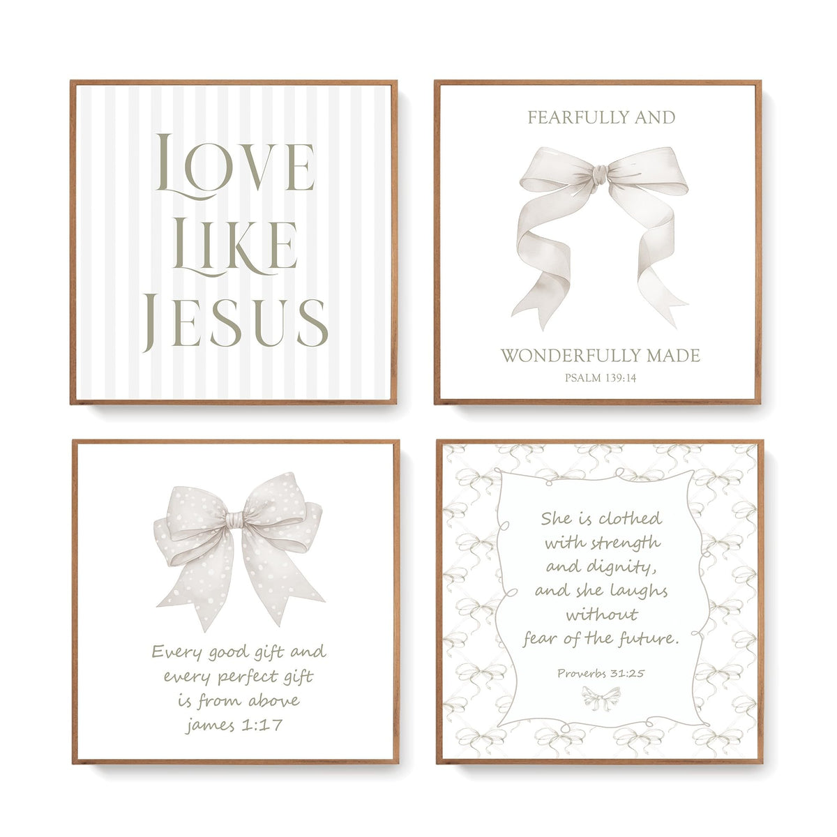 LARTSFRO Coquette Pink Bow Jesus Wall Art Decor Posters, Light Pink Bow Christian Room Bedroom Bathroom Dorm Wall Art Decor Aesthetic for College Teen Girls Gifts, Inspirational Bible Verses Bow Wall Decor, 10x8 Inch Set of 4 Bow Pictures (UNFRAMED)