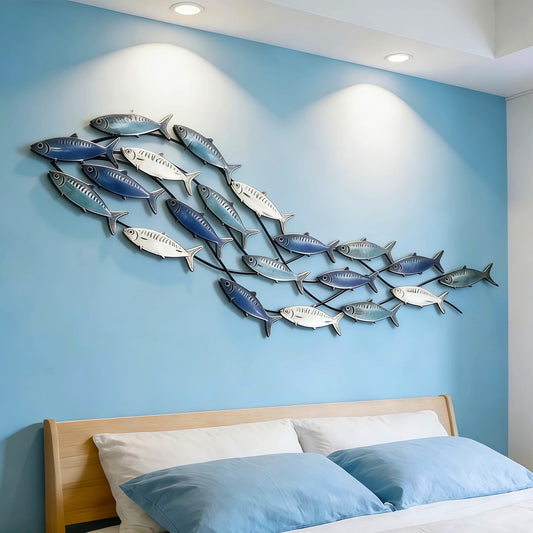 ZZYYZZ Metal Fish Wall Art, Large Metal Fish Wall Decor, 3D 59" x 16.5"