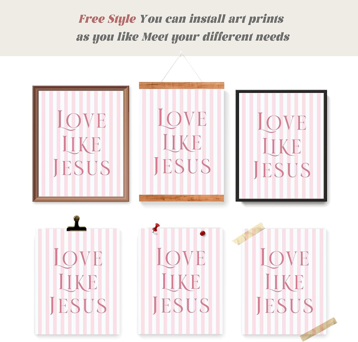 LARTSFRO Coquette Pink Bow Jesus Wall Art Decor Posters, Light Pink Bow Christian Room Bedroom Bathroom Dorm Wall Art Decor Aesthetic for College Teen Girls Gifts, Inspirational Bible Verses Bow Wall Decor, 10x8 Inch Set of 4 Bow Pictures (UNFRAMED)
