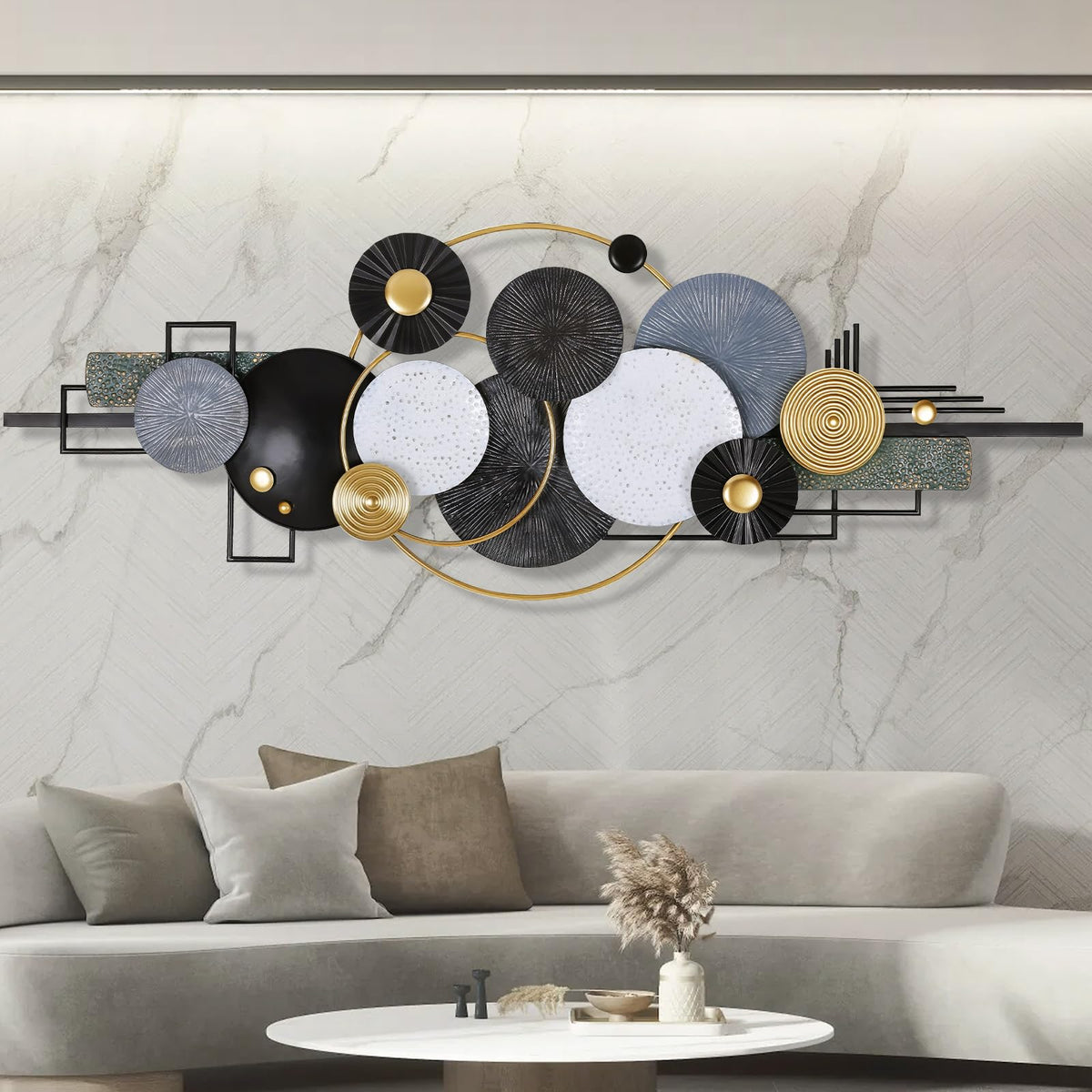Lucky Monet Wall Art Decor Large Metal Wall Art Modern Geometric Circular Decor Wall Sculptures Wall Hanging Decoration for Living Room Dinning Room Bedroom Entryway Kitchen (Style 3)