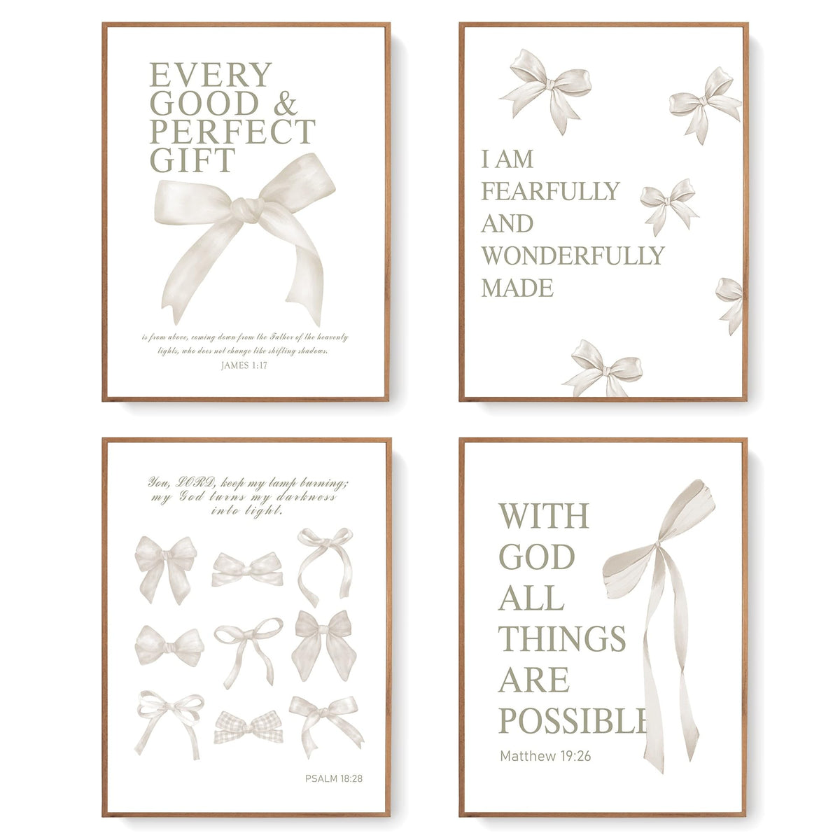 LARTSFRO Coquette Pink Bow Christian Wall Art Decor Posters, Pink Bow Christian Bathroom Room Bedroom Dorm Wall Art Decor Aesthetic for College Teen Girls Gifts,Inspirational Bible Verses Bow Wall Decor, 10x8 Inch Set of 4 Bow Pictures(UNFRAMED)