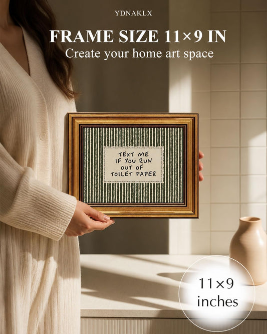 Gold Framed Wall Art, Funny Bathroom Canvas Prints, Text Me If You Run Out Of Toilet Paper Picture Wall Decor, Striped Humorous Decor for Bathroom Toilet Restroom 9x11 inch