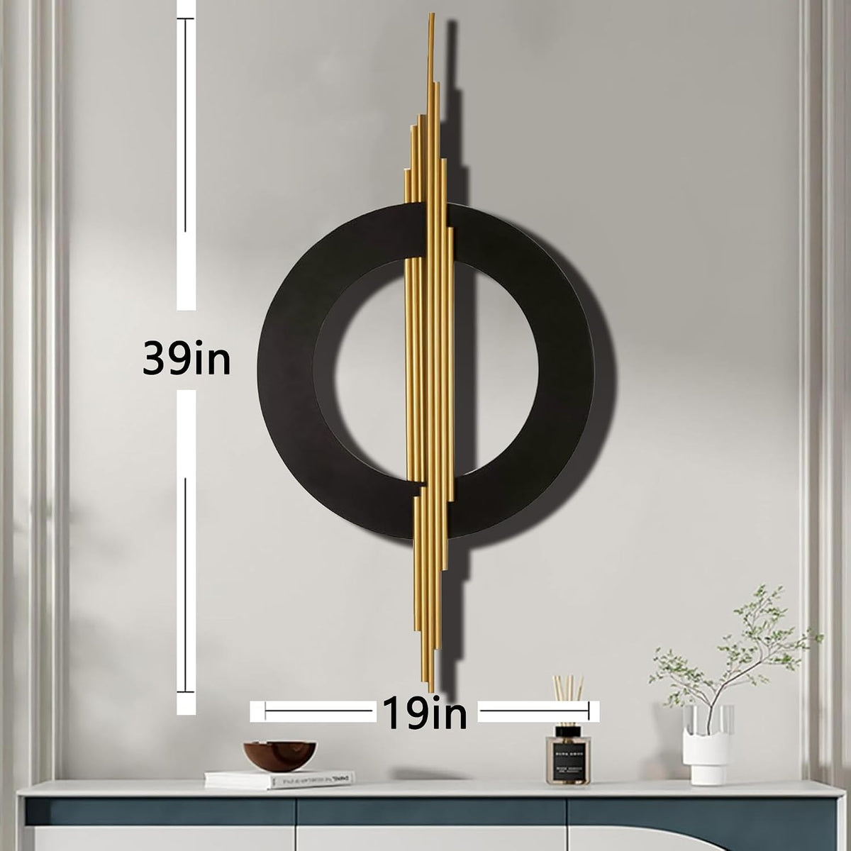 JFUJFU Large Black & Gold 3d Metal Wall Art with Geometric Round for Home