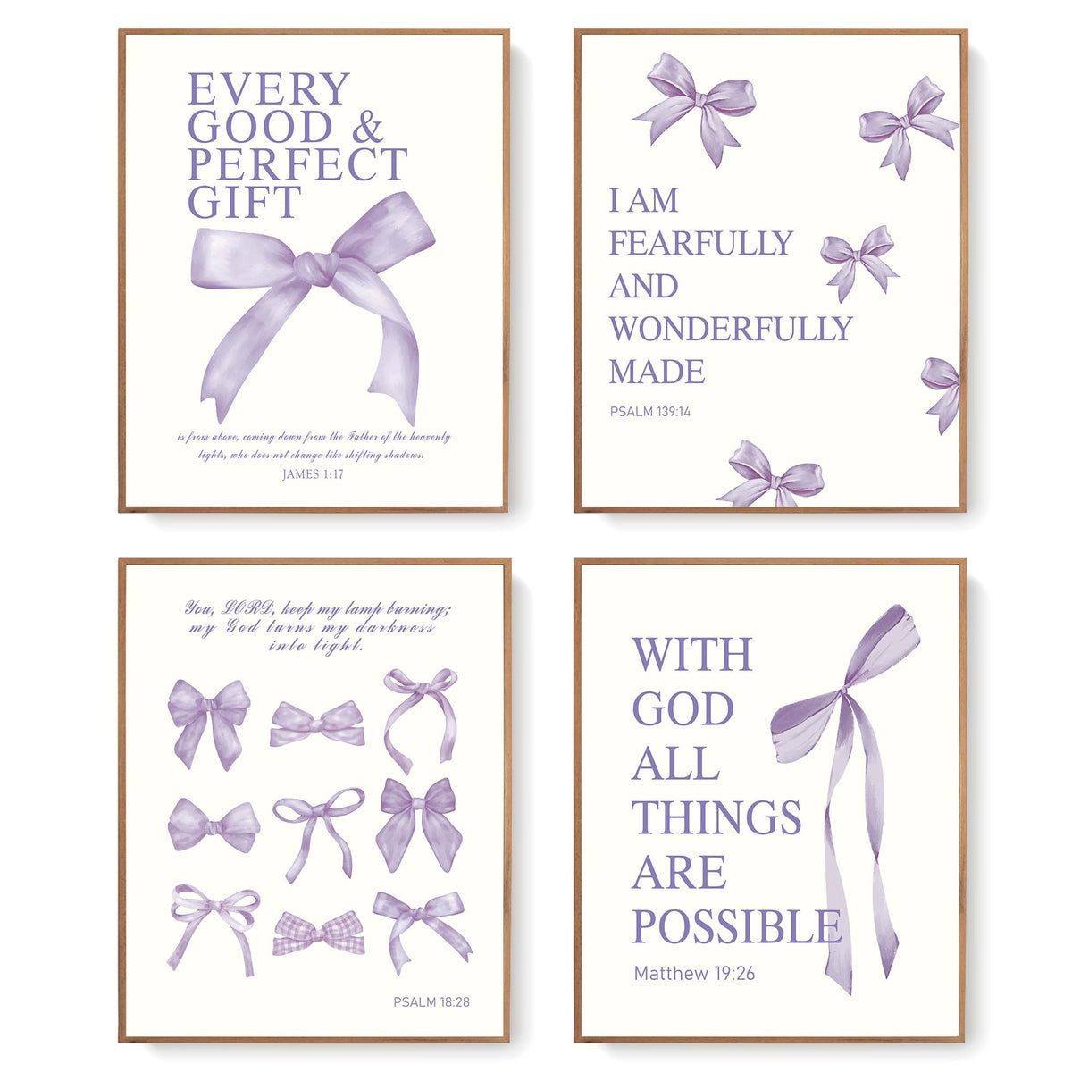 LARTSFRO Coquette Pink Bow Christian Wall Art Decor Posters, Pink Bow Christian Bathroom Room Bedroom Dorm Wall Art Decor Aesthetic for College Teen Girls Gifts,Inspirational Bible Verses Bow Wall Decor, 10x8 Inch Set of 4 Bow Pictures(UNFRAMED)