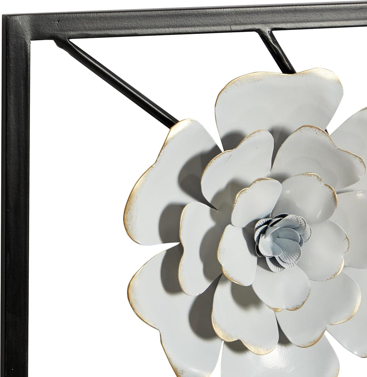 Deco 79 Metal Floral Home Wall Decor Dimensional Floating Wall Sculpture with Black and Gold Accents, Set of 2 Wall Art 12"W, 36"H, White & Gray