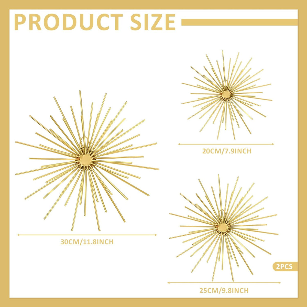 Shimeyao 4 Pcs Gold Starburst Wall Decor, Metal 3D Spike Wall Art Set