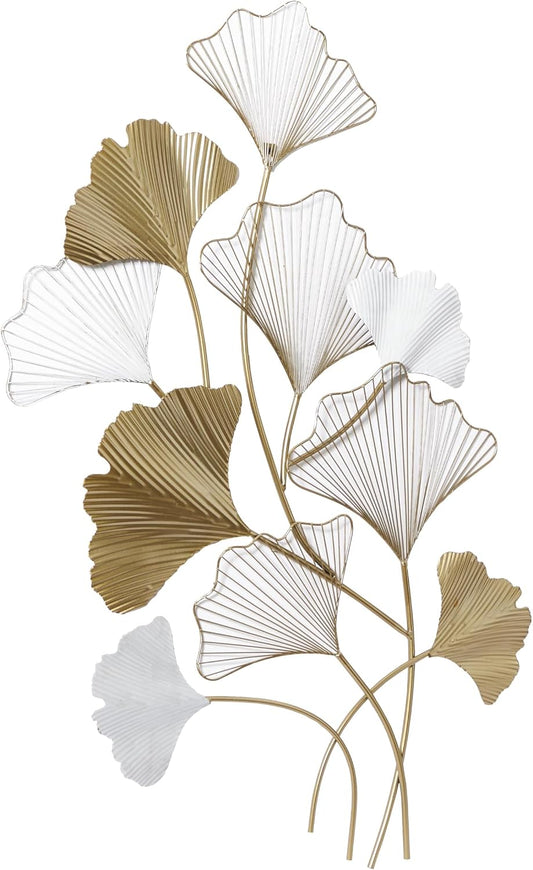 Deco 79 Metal Leaf Home Wall Decor Wall Sculpture with White Accents, Wall Art 25" x 2" x 40", Gold