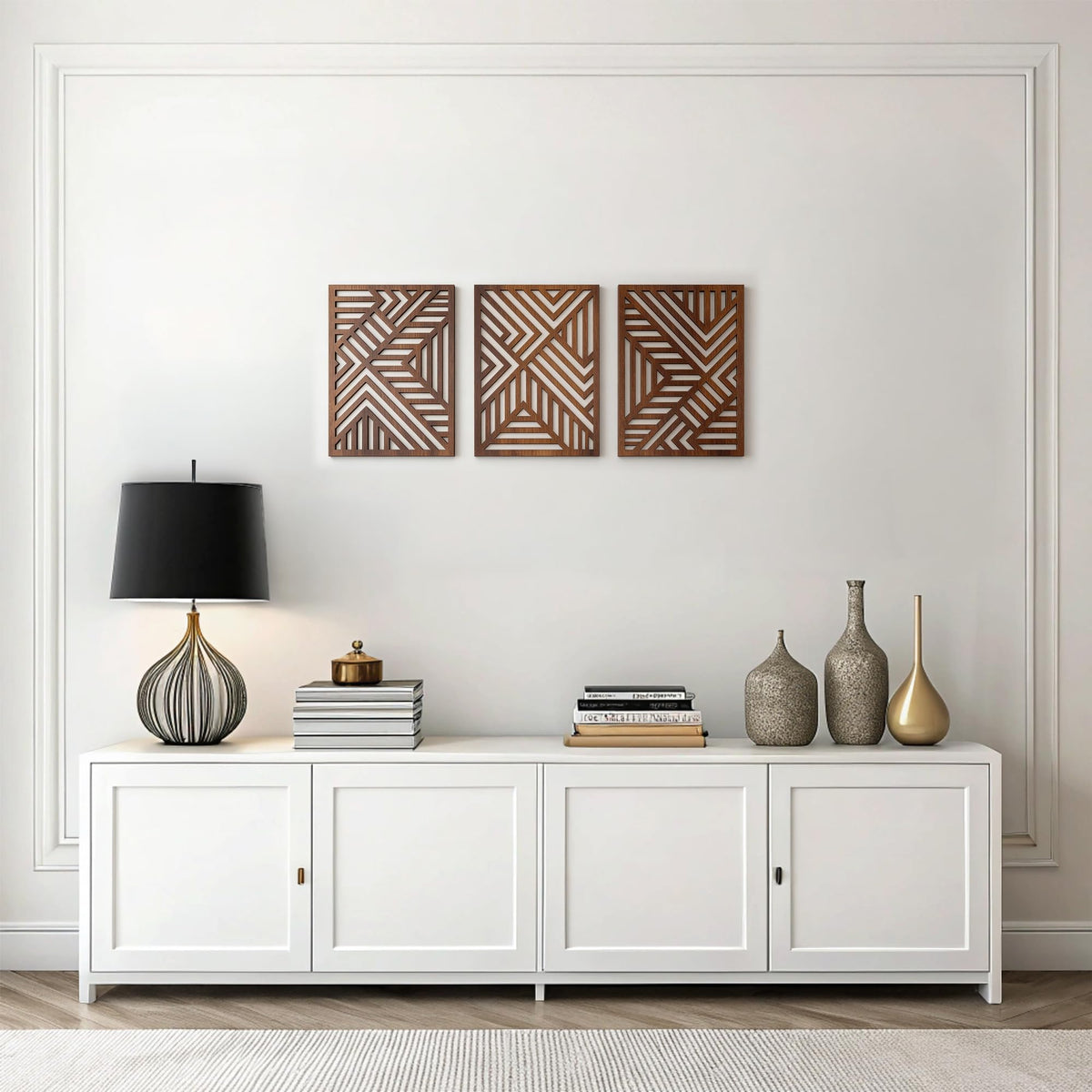 qmmp Modern Wooden Wall Sculptures - Set of 3 - Home Decor Accent - Large Wall Art for Living Room, Bedroom, Office - Easy Installation (Walnut, Medium - Tree Leaves)