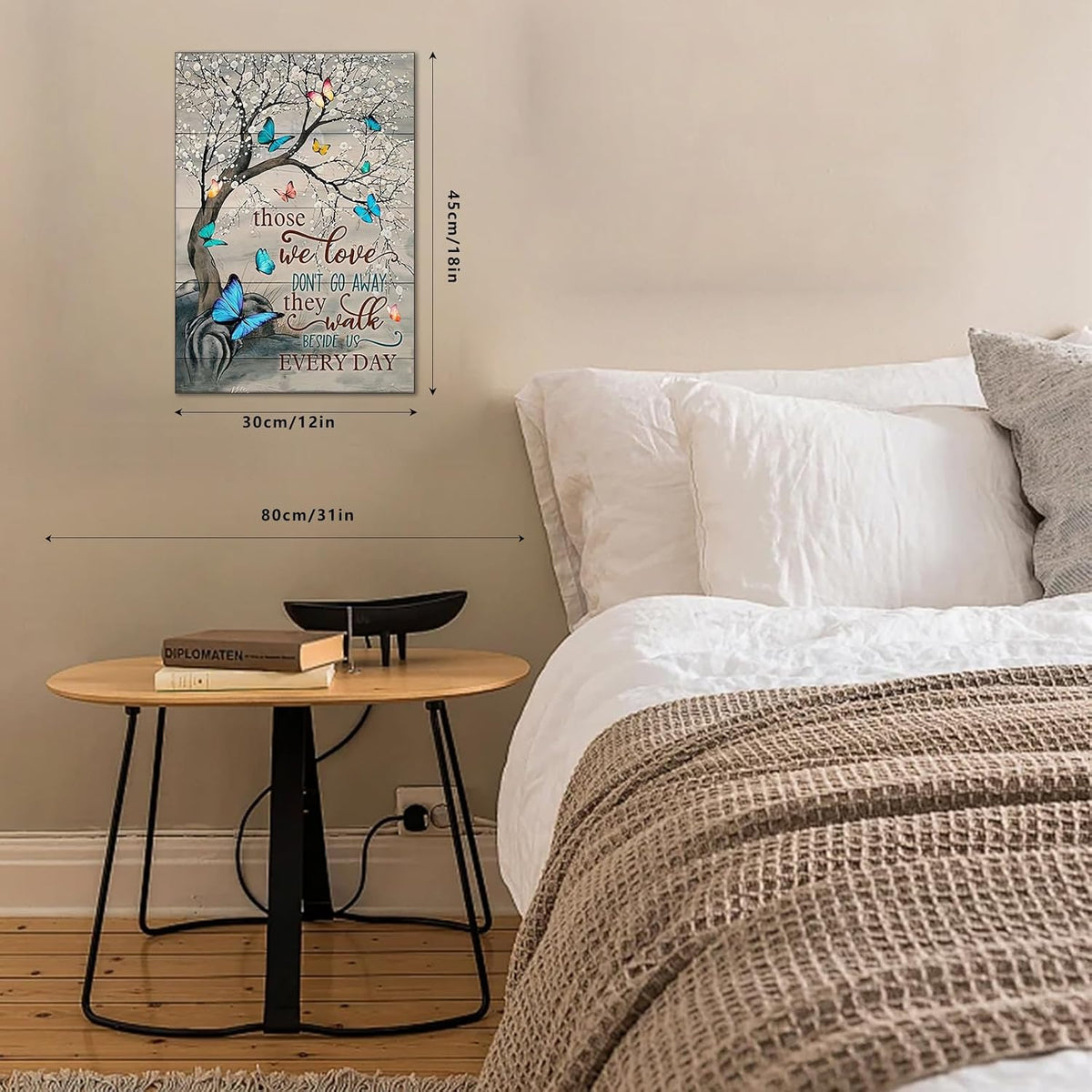 1pc “Those We Love Don’t Go Away” Flower Butterfly Wall Art Inspirational Decor, 30 * 45cm/12 * 18in Unframed