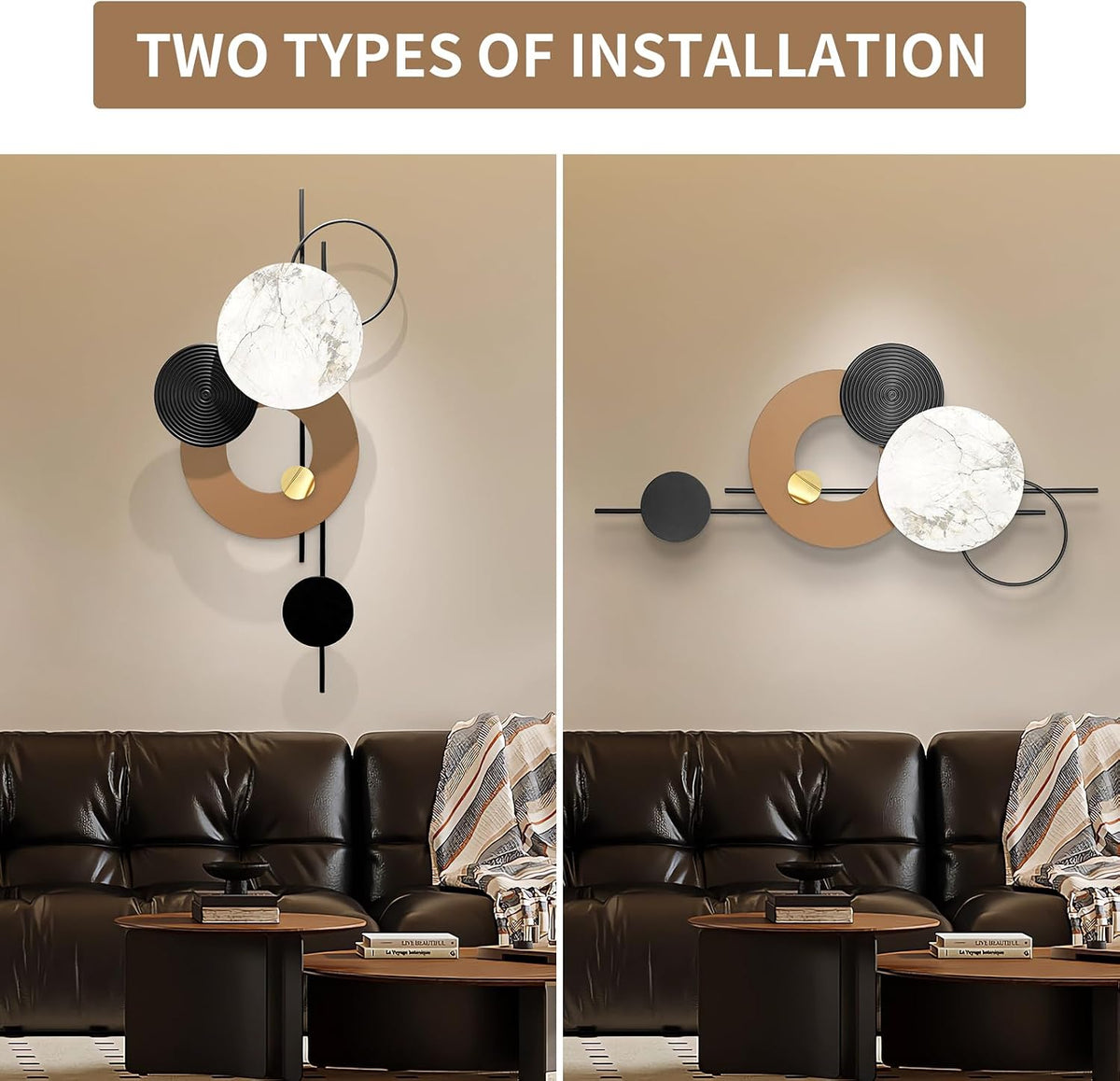 HEBOIX Large Metal Wall Decor Modern Metal Wall Art 3D Wall Sculptures