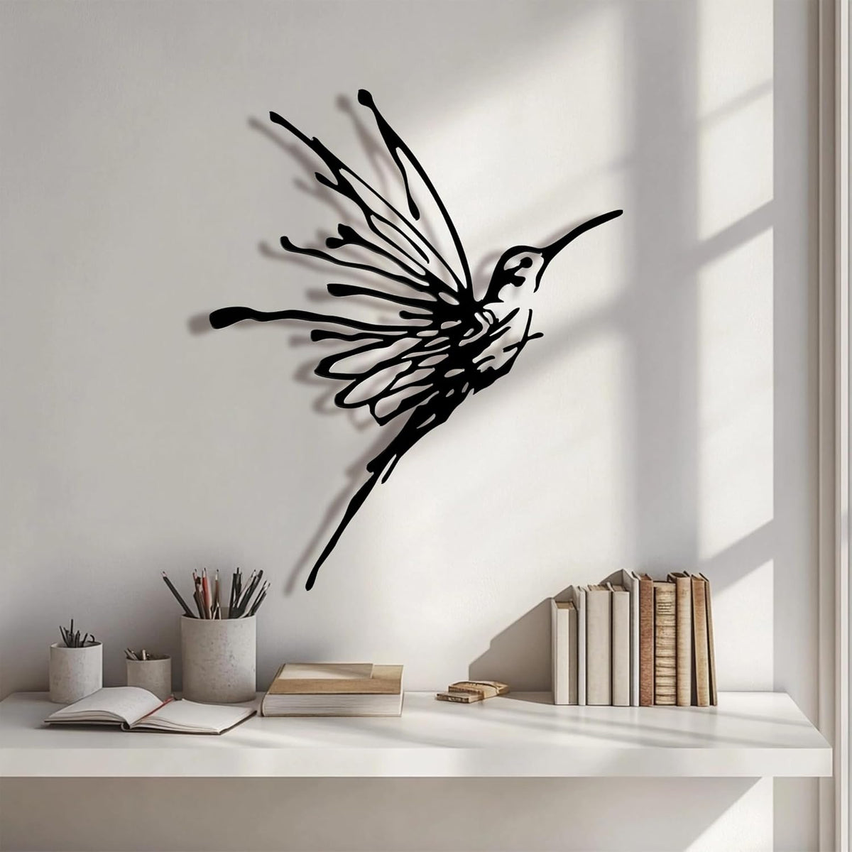 3D Metal Hummingbird Wall Art, Black Outdoor Decor, Waterproof(12.3"x16.5")