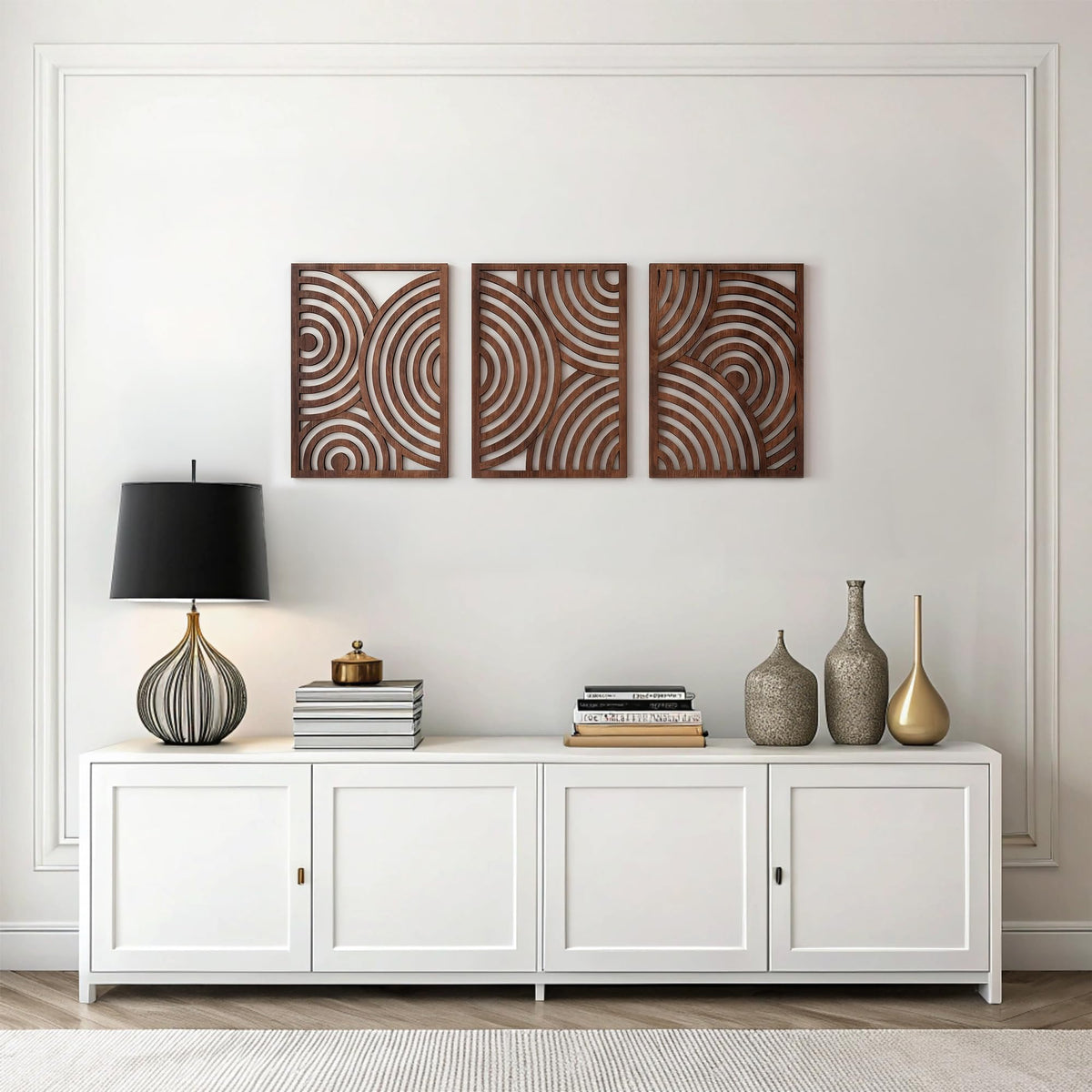 qmmp Modern Wooden Wall Sculptures - Set of 3 - Home Decor Accent - Large Wall Art for Living Room, Bedroom, Office - Easy Installation (Walnut, Medium - Tree Leaves)