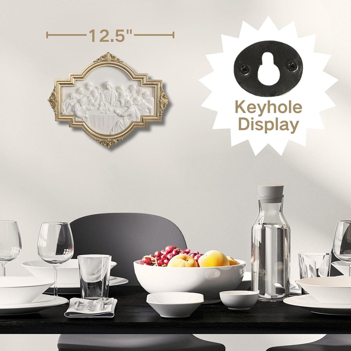 ShineOnAngel The Last Supper Wall Sculpture Gold Framed Relief Wall Art Leonardo da Vinci Last Supper Wall Decor for Dining Room 12.5 Inch Modern Home Decor