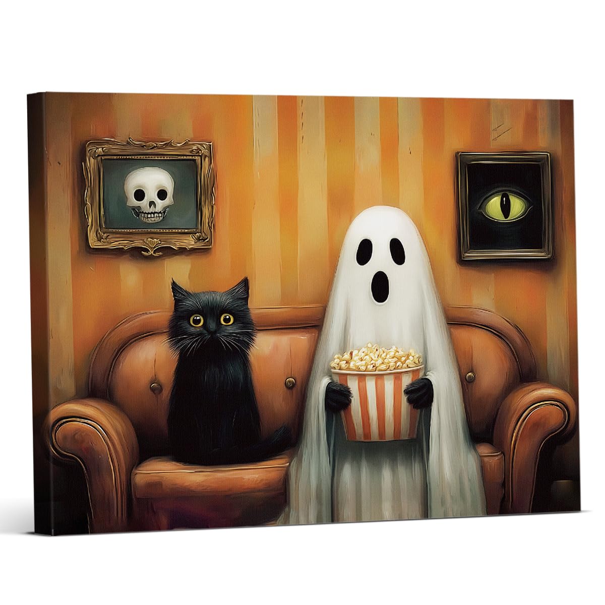 Funny Ghost Cat Halloween Bathroom Wall Art Ghost Are Canvas Print Framed
