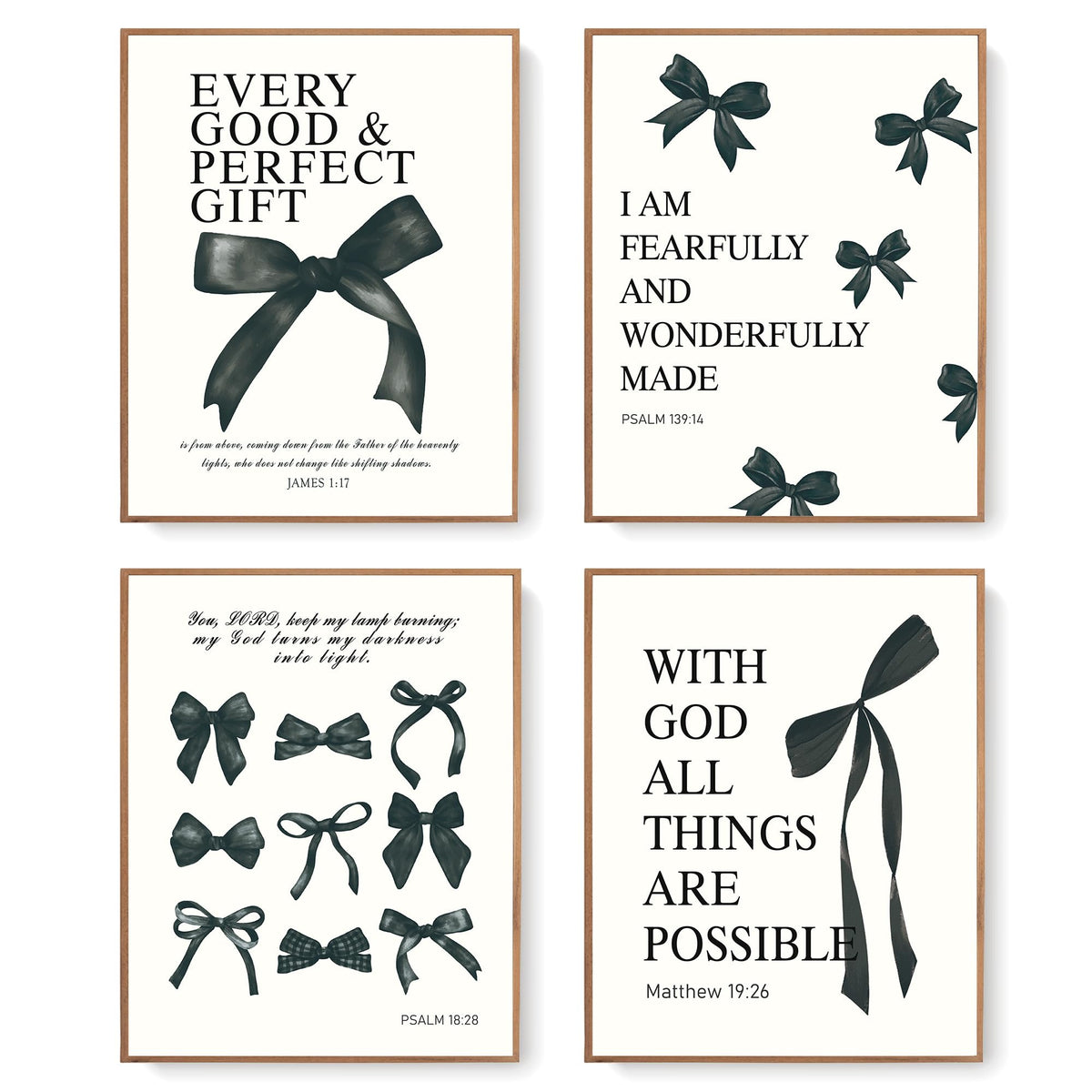 LARTSFRO Coquette Pink Bow Christian Wall Art Decor Posters, Pink Bow Christian Bathroom Room Bedroom Dorm Wall Art Decor Aesthetic for College Teen Girls Gifts,Inspirational Bible Verses Bow Wall Decor, 10x8 Inch Set of 4 Bow Pictures(UNFRAMED)