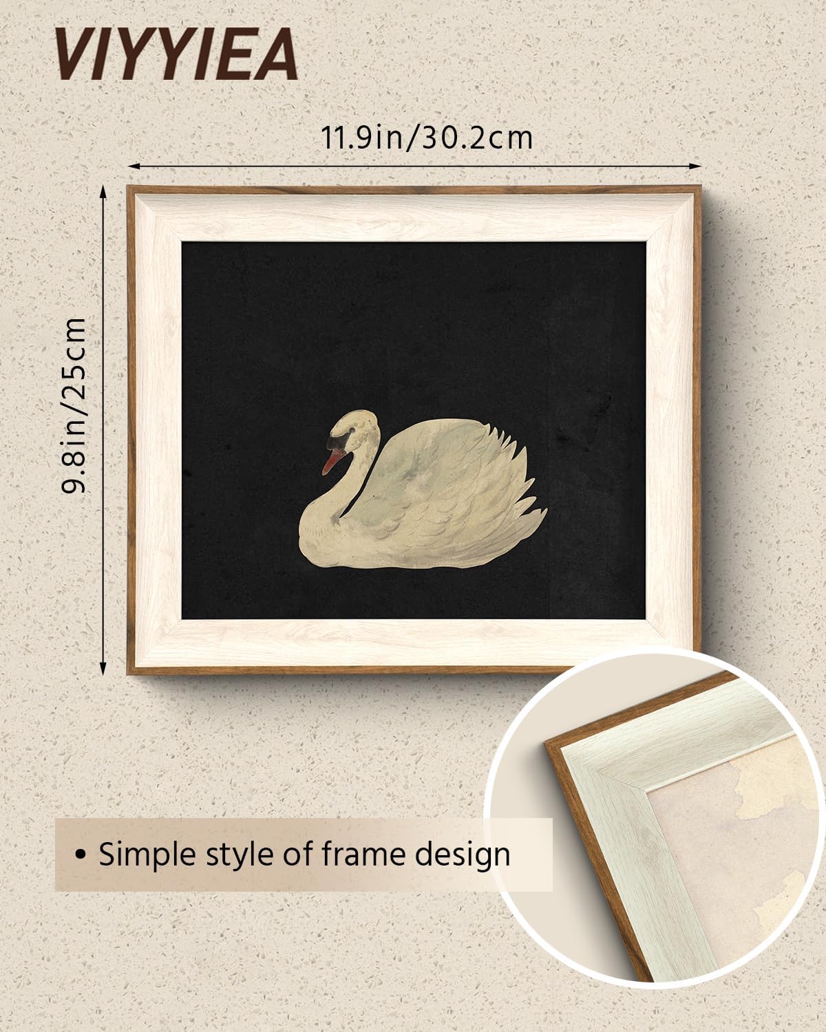 VIYYIEA Framed Wall Art for Living Room, Swan Wall Decor, 12×10 Inch