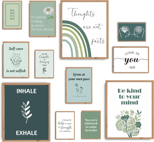 Losyze Mental Health Posters, Motivitional Growth Mindset Posters, Sage Green Therapy Office Decor (UNFRAMED)