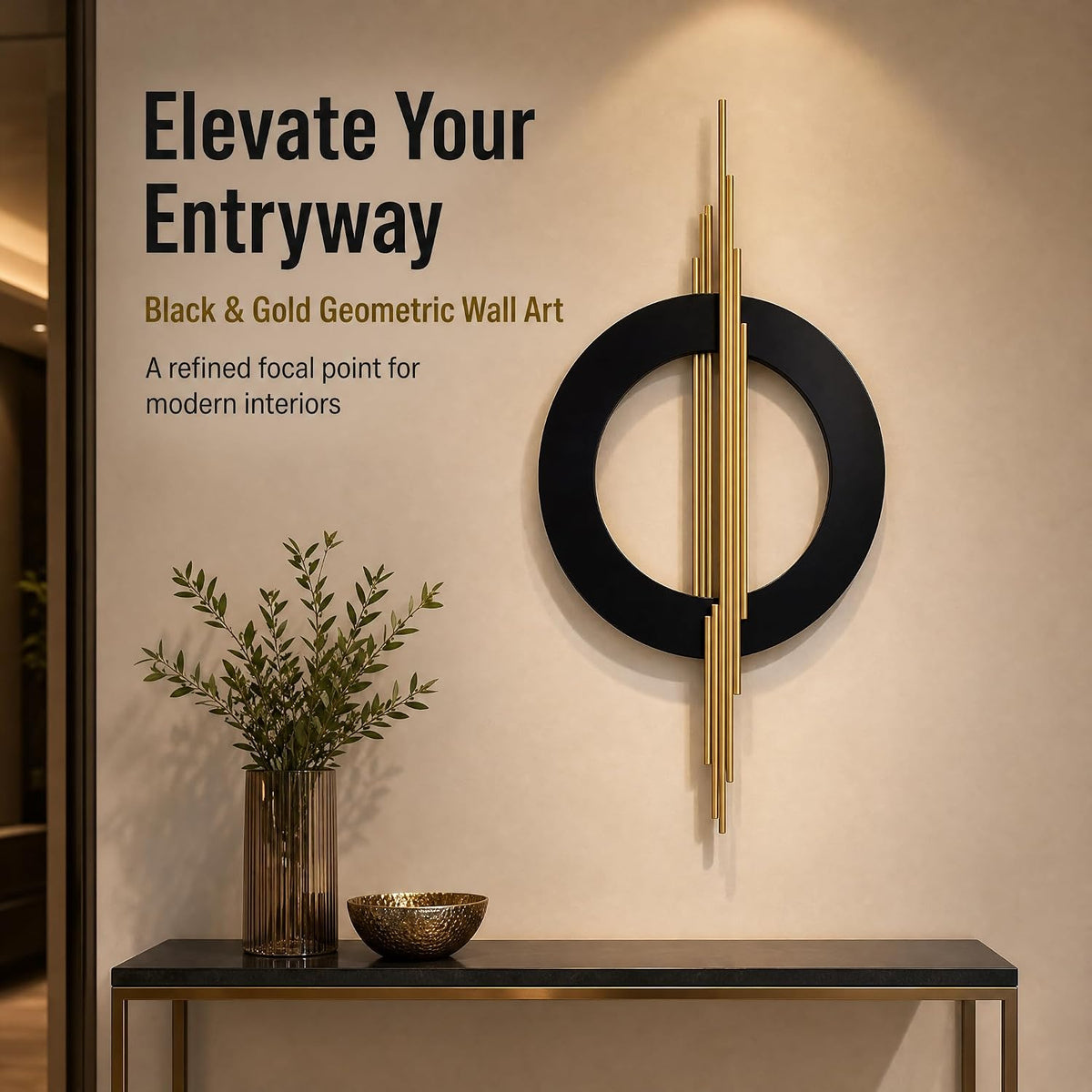 JFUJFU Large Black & Gold 3d Metal Wall Art with Geometric Round for Home
