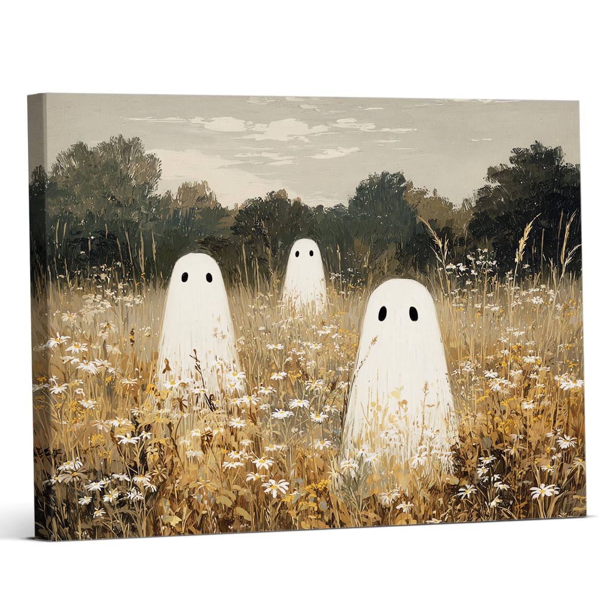 Funny Ghost Cat Halloween Bathroom Wall Art Ghost Are Canvas Print Framed