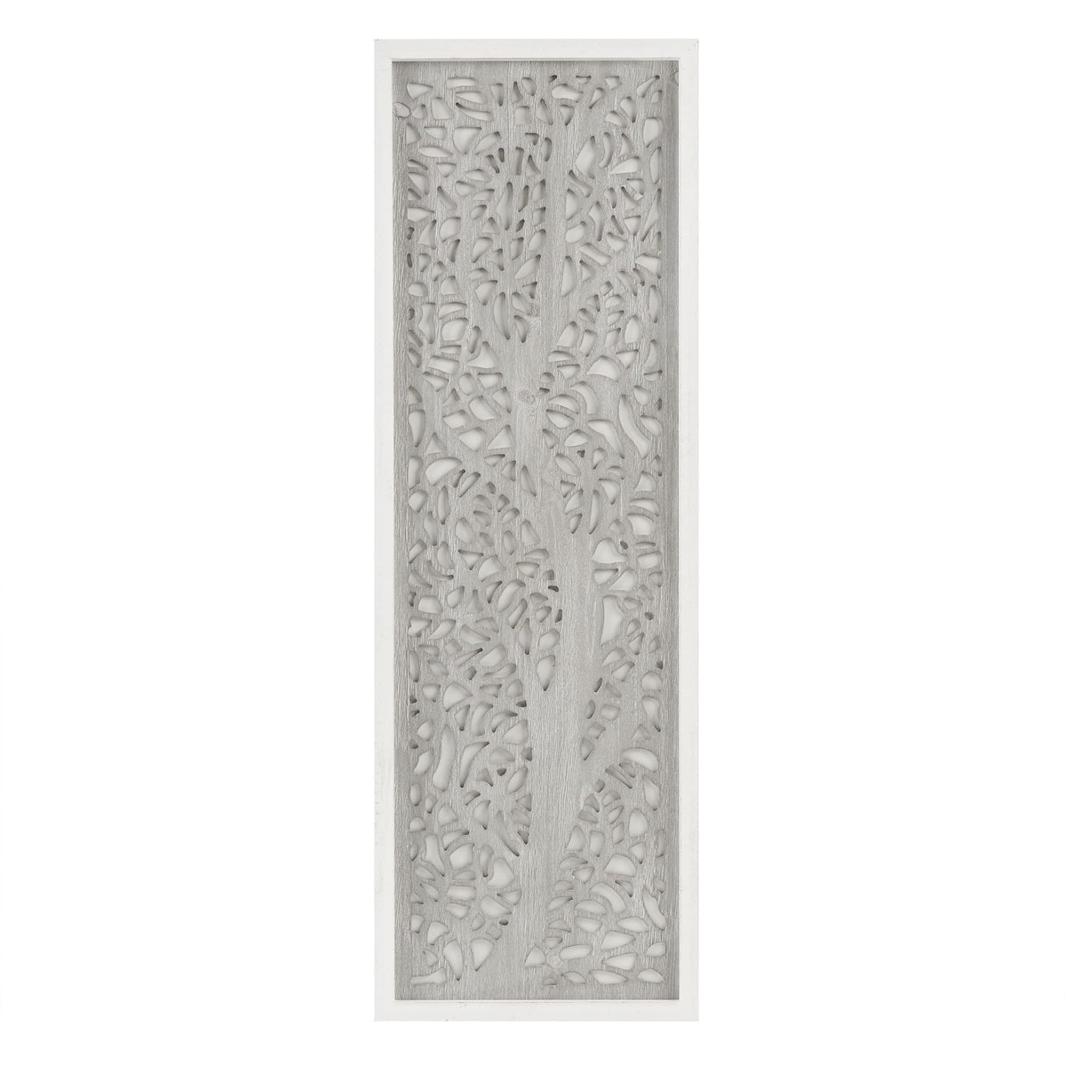 Madison Park Laurel Wall Art - Laser Cut Carved Botanical Tree Branches, Genuine Fir Wooden Framed, Rustic Finish - Modern Farmhouse Décor for Living Room, Ready to Hang Panel, 12 x 36", Grey