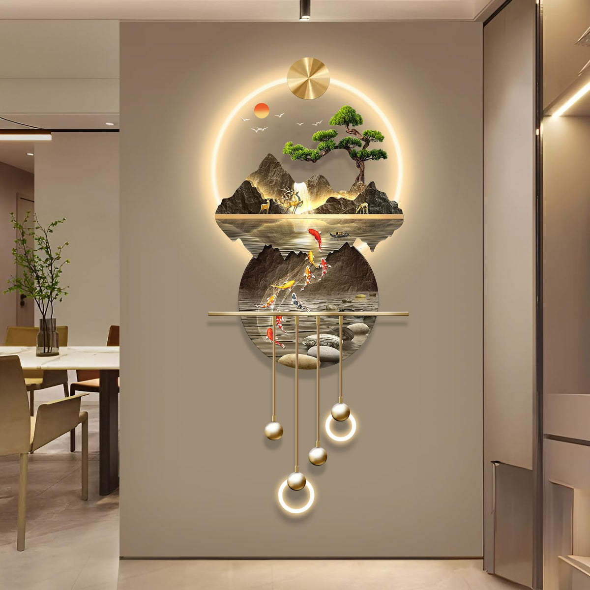 LED Light Art Wall Decor, Modern Home Decor Wall Sculpture with Lights, Walls Art Decorations Lamp, Walls Arts Decors Sculptures Large, Plug-in Power Supply, Gold C, 23x53IN