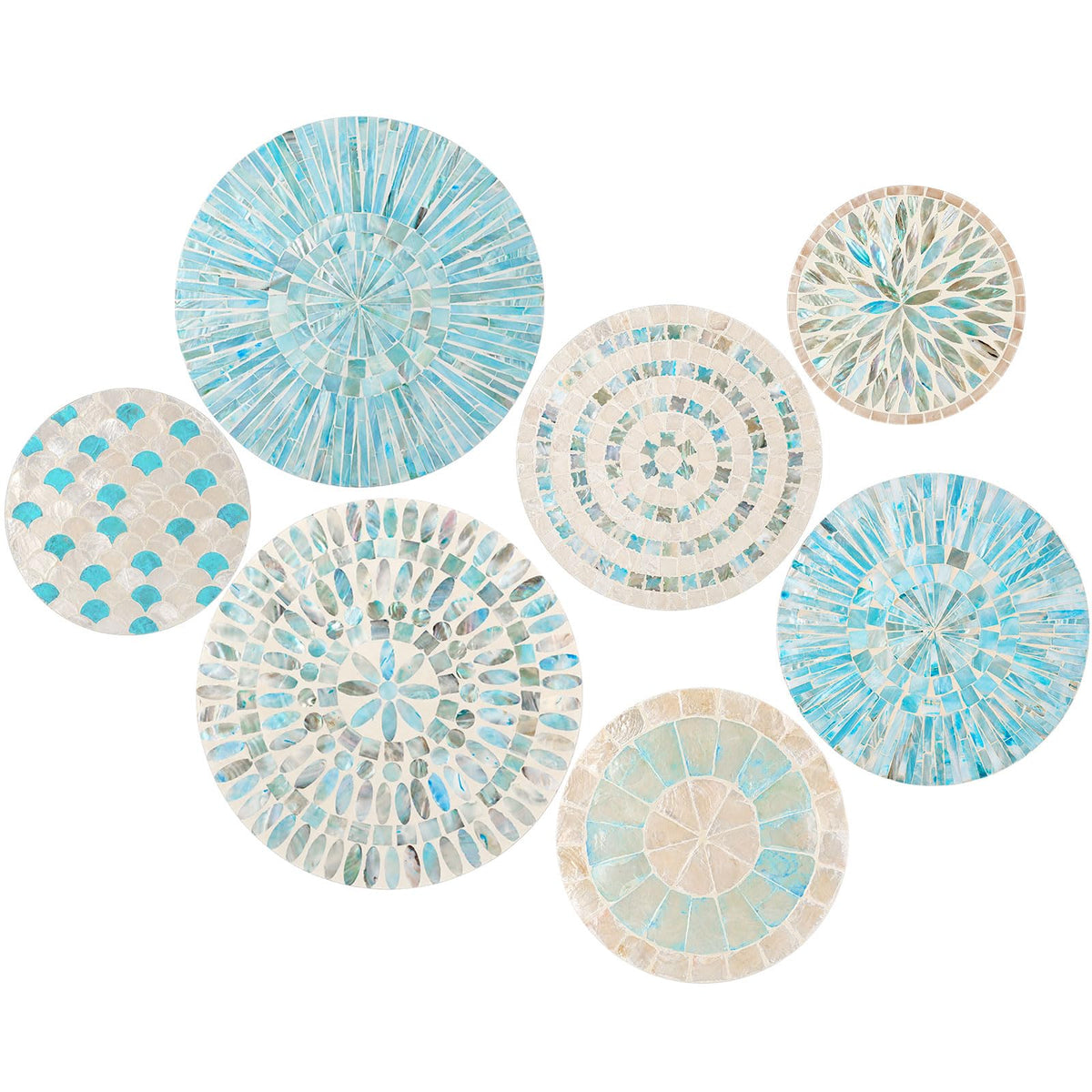 Tioncy 3 Pcs 11.8'' Blue Mother of Pearl Shell Plate Coastal Wall Art