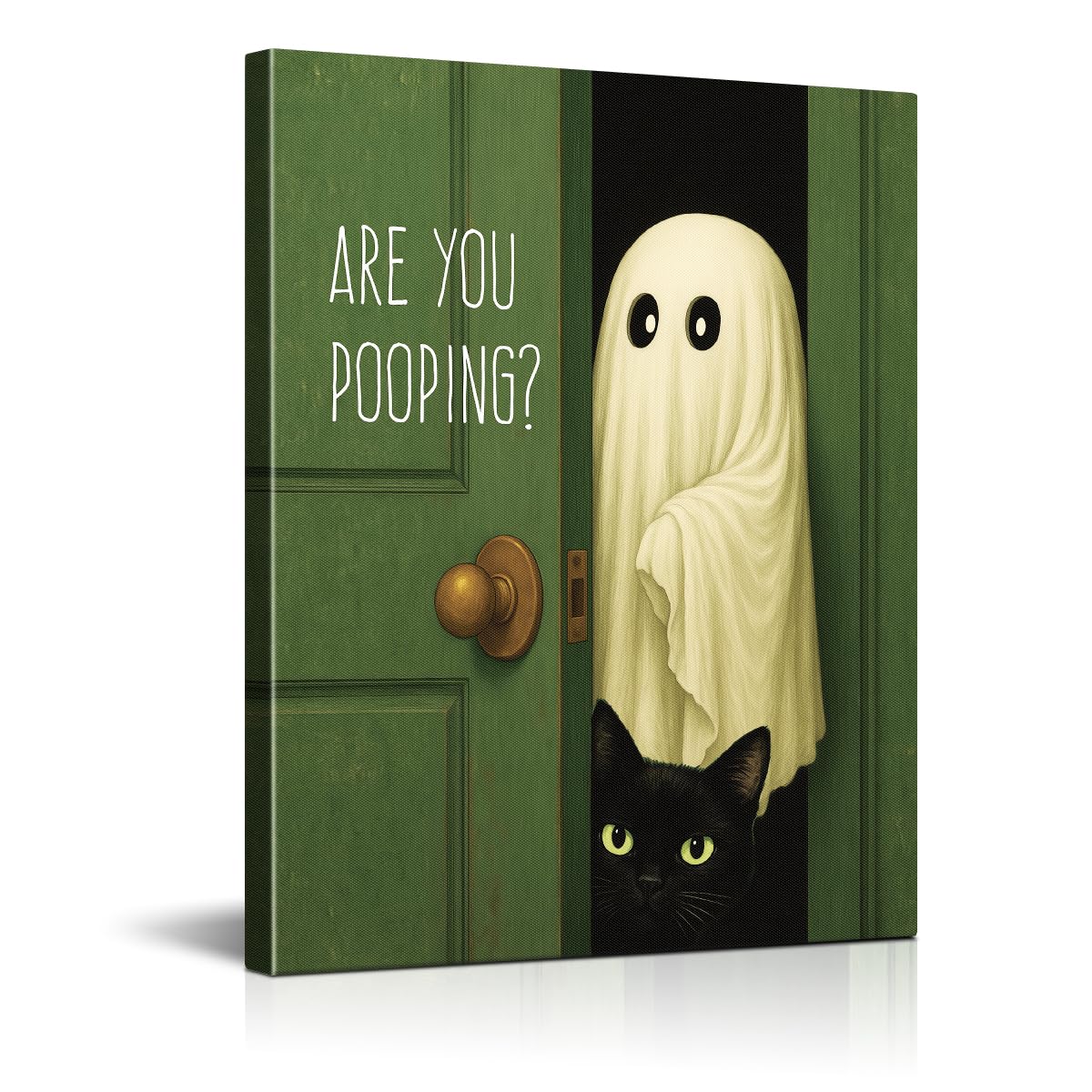 Funny Ghost Cat Halloween Bathroom Wall Art Ghost Are Canvas Print Framed