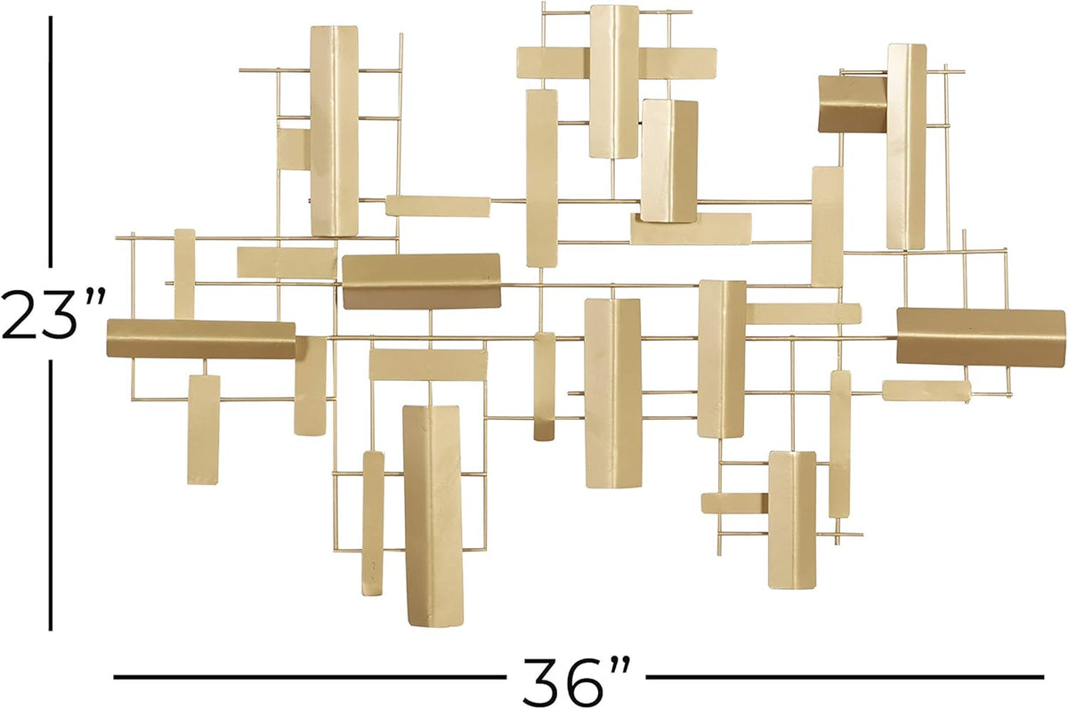 CosmoLiving by Cosmopolitan Metal Geometric Home Wall Decor 3D Stripe Wall Sculpture, Wall Art 36" x 1" x 23", Gold
