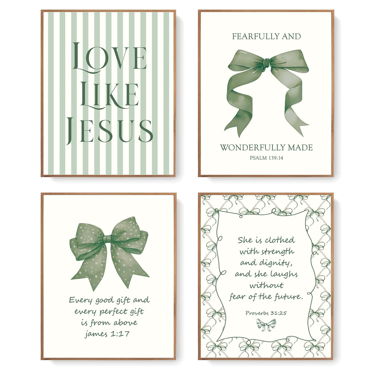 LARTSFRO Coquette Pink Bow Jesus Wall Art Decor Posters, Light Pink Bow Christian Room Bedroom Bathroom Dorm Wall Art Decor Aesthetic for College Teen Girls Gifts, Inspirational Bible Verses Bow Wall Decor, 10x8 Inch Set of 4 Bow Pictures (UNFRAMED)