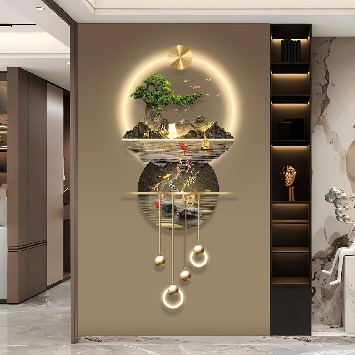 LED Light Art Wall Decor, Modern Home Decor Wall Sculpture with Lights, Walls Art Decorations Lamp, Walls Arts Decors Sculptures Large, Plug-in Power Supply, Gold C, 23x53IN