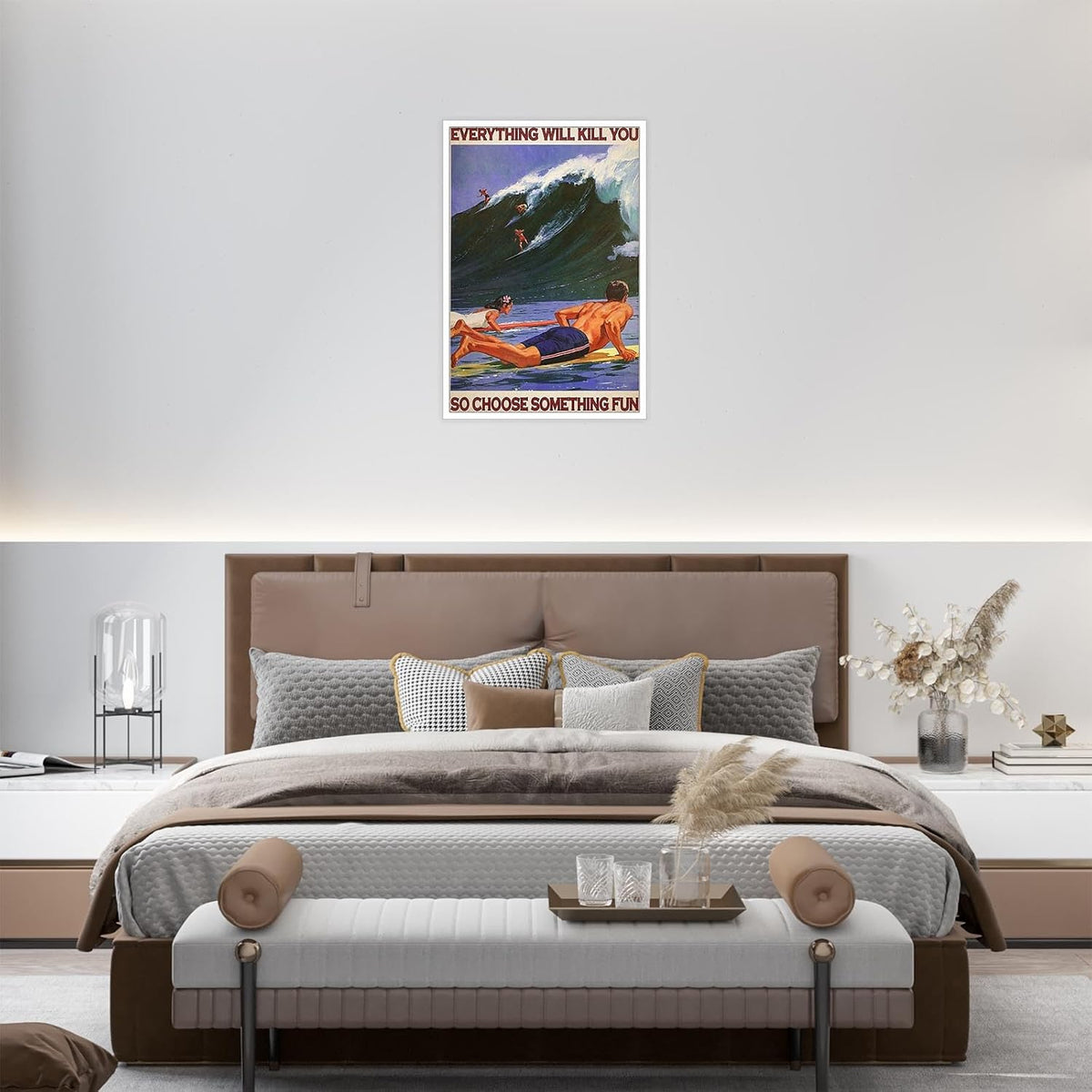Enveable Retro Hawaii Surfing Fun Poster Summer Tropical Beach Hawaiian Island Beach Art Blue Ocean Wave Surfer Water Sport Surfboard Prints For Home Bedroom Dorm Bathroom Wall Decor 12x16in Unframed